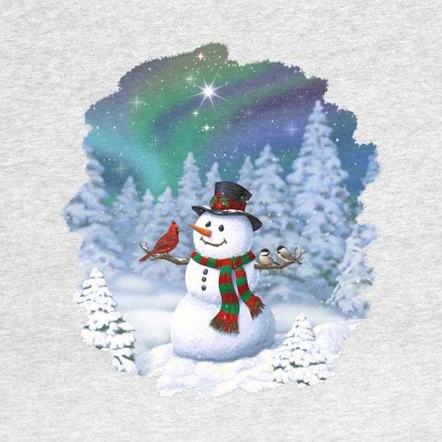 Happy Christmas Snowman Cute Birds Winter Wonderland by csforest
